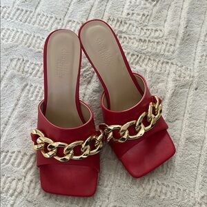 Red Chain Mule Heels